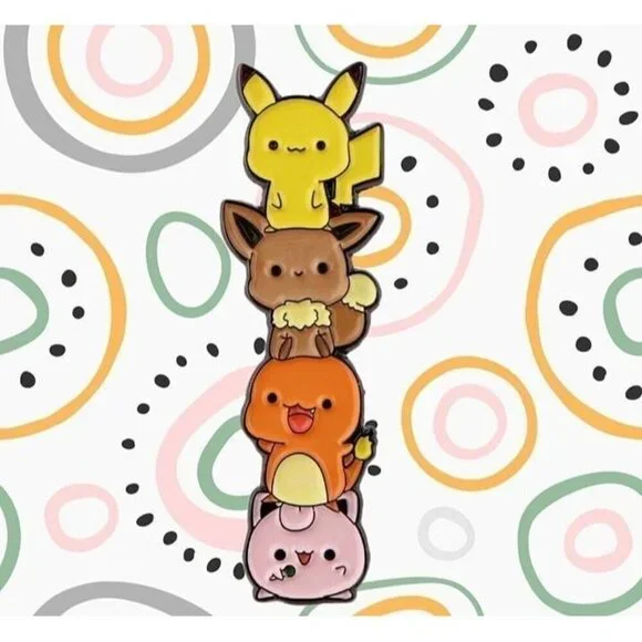 Melodic Stackers: Pokemon Jigglypuff, Charmander, Eevee, Pikachu Enamel Pin - Picture 2 of 5
